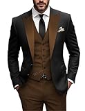 HUUTOE Brown Suits for Men Black Brown Mens 3 Piece Suit Slim Fit Trajes para Hombre Elegantes Wedding Prom Suits Men Men's Tuxedos Pants Vest Set 2XL 46