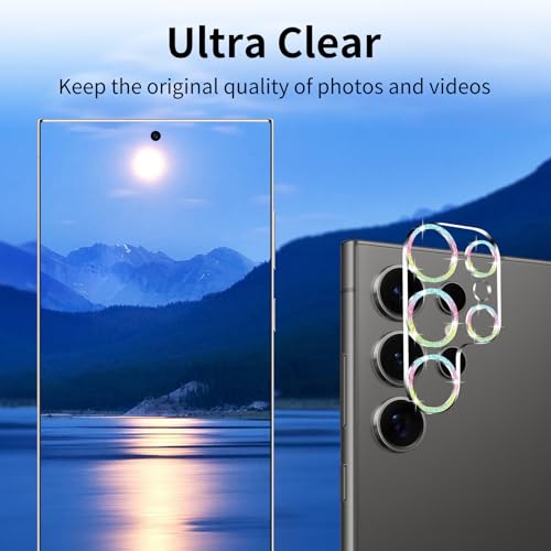 Dengduoduo 3 Pack Camera Lens Protector for Samsung Galaxy S24 Ultra, Tempered Glass Camera Protector Back Lens Cover, Bling Glitter Ultra HD, 9H Hardness, Anti-Scratch, Easy to Install, Colorful
