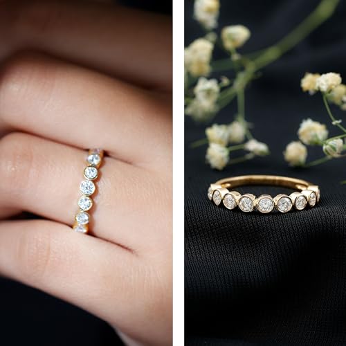 Certified Moissanite Wedding Anniversary Half Eternity Ring in Bezel Set, D-VS1 Quality, Semi Eternity Band2