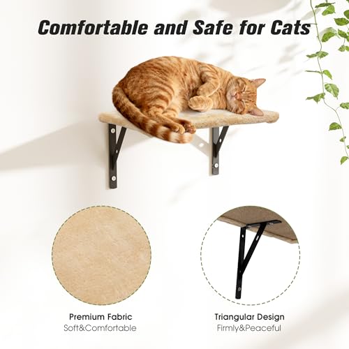 COZIWOW Wall Mounted Cat Furniture, Cat Wall Shelves and Perches, Floating Cat Shelves for Wall Set of 5(Beige) - Thumbnail 5