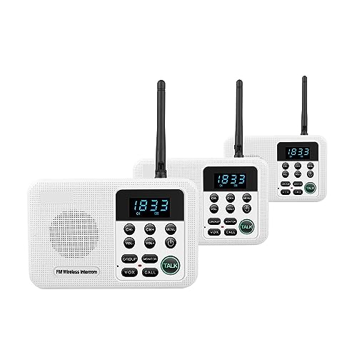 MKHFP Interphone, Interphones sans Fil FM à 22 canaux Accueil Maison Bureaux d'affaires Appel de Chambre à Chambre & Système Parlant Longue portée de 1 Mille pour Les Entreprises(3 Unit White)