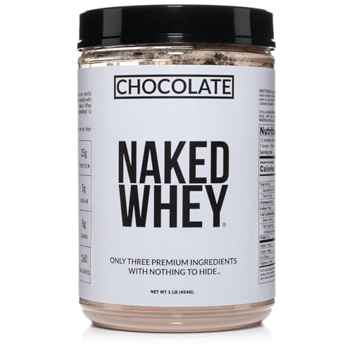 NAKED Chocolate Whey 1LB - All Natural Grass Fed Whey Protein Powder, Organic Cacao, and Coconut Sugar - No GMO, No Soy, and Gluten Free, Aid Growth and Recovery - 12 Servings