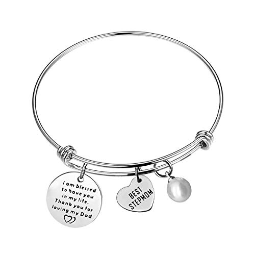 Stepmother Gift Appreciation Stepmom Bracelet Wedding Gift for Step Mom Thank You Gift Bangle Thank You for Loving My Dad Adjustable Bracelet Birthday Christmas Thanksgiving Day Mothers Day Gifts