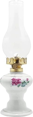 Lámpara de aceite para uso en interiores, lámpara de queroseno hecha a mano, lámpara de huracán vintage, lámpara de aceite grande de cerámica para