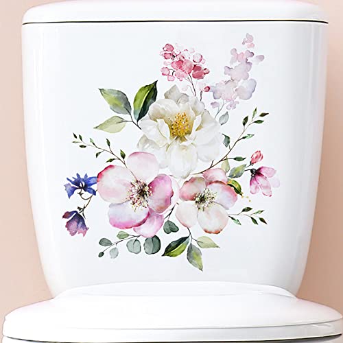 Ptsygantl Toilet Stickers, Bathroom Toilet Stickers, Flowers Pattern Self-Adhesive, Wall Decor Sticker Toilet (23.5 x 29cm)