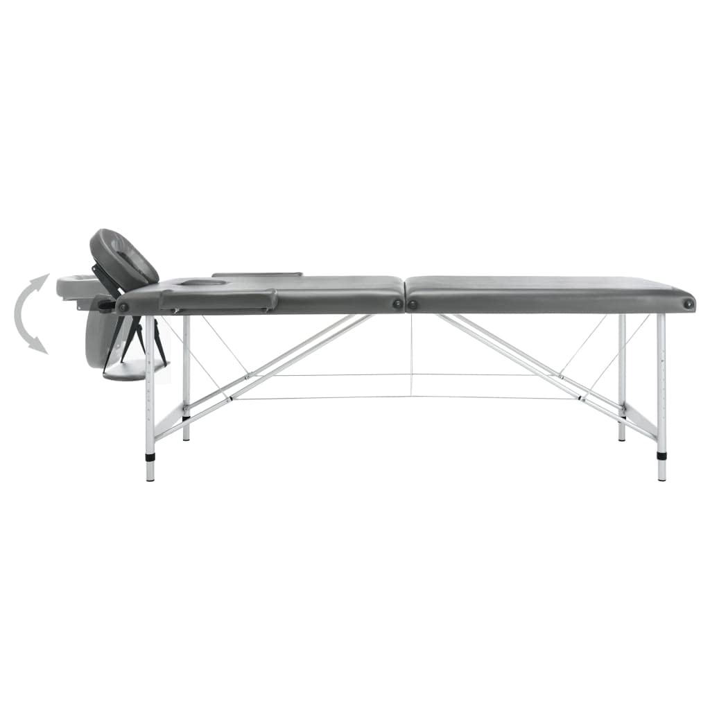 vidaXL Camilla Masaje de 2 Zonas Estructura Aluminio Antracita 186x68cm Salud Accesorios Salón Masajista Cuidado Personal Altura Ajustable Cómoda