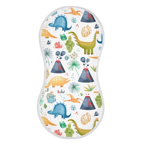 xigua Dinosaurs Muslin Baby Burp Cloths Set of 2, Super Soft & Absorbent Burping Rags, Cotton Burp Clothes Shower Gift for Newborn, Baby Girls and Boys