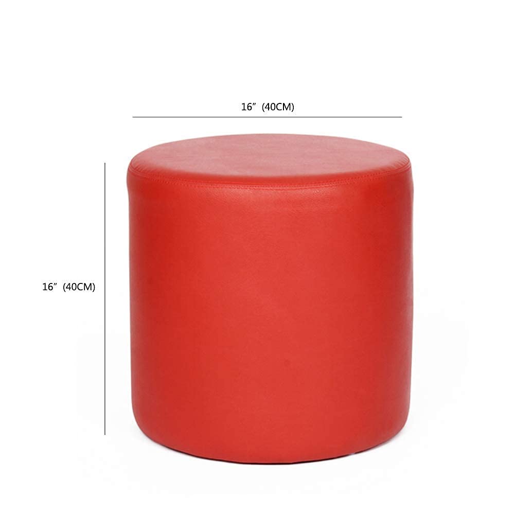 Pouf Rond rembourré en Cuir, Pouf Repose-Pieds en Bois Massif carré en Cuir Table Basse de Salon Petit Banc-Noir 40x40x40cm (16x16x16)
