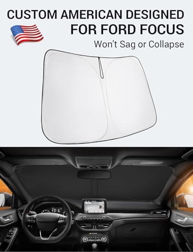 Image of Proadsy 2026 Upgrade Front Windshield Sun Shade Foldable Sunshade Protector Custom Fit 2012-2018 Ford Focus S, RS, ST, SE, SEL, Titanium, Electric Sedan Hatchback Accessories