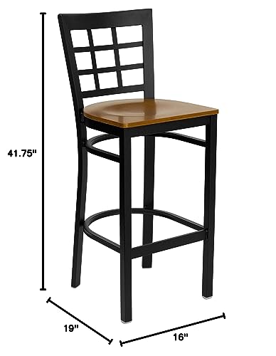 2 unidades de butaco metálico para bar con respaldo tipo ventana y asiento de madera cerezo - Negro miniatura 2