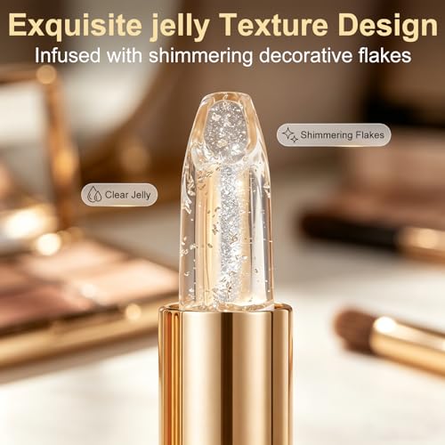 Image of 2Pcs PH Color Changing Lipstick, Clear to Tinted Lip Balm, Long Lasting Hydrating Lip Gloss, Non-Sticky, pH Adaptive Lip Makeup for All Skin Tones (Gold Pink)