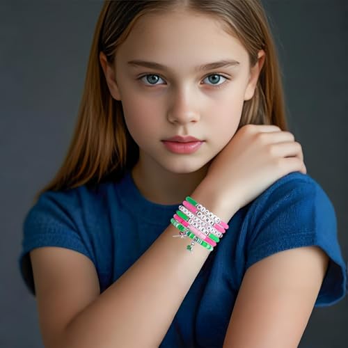 6 Pcs Witch Friendship Bracelet Witch Hat Magic Wand Charm Bracelets Pink Goes Good with Green Friendship Bracelets Pink Green Beads Bracelet for Friends Jewelry Gift4