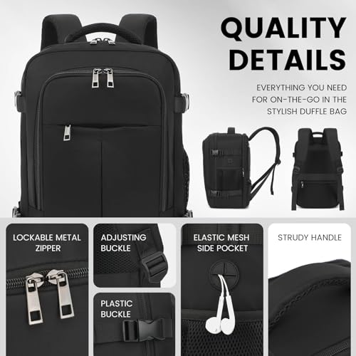 Travel Laptop Backpack, Carry on Backpack, 15.6 Inch Durable Business Work Bag with USB Port, Water Resistant Rucksack Book Computer Bag Gifts for Women Men, Black3