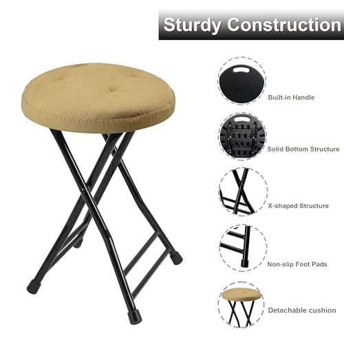 Image of COOZMENT Folding Stool with Seat Cushion, Folding Chair with Handle,Folding Bar Stool with Non-Slip Feet,600 lbs Capacity,Indoor and Outdoor Foldable Stool for Adults(13 inchx11.5 inchx18 inch)