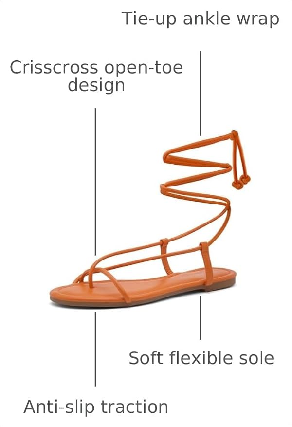 Shoe Land Women’s Flat Sandals – Comfortable Lace-Up Gladiator Sandals with Adjustable Ankle Wrap | Strappy Crisscross Open Toe Tie-Up Shoes for Summer, Beach & Travel, Orange, Size 10.0, SL-Auday by Shoe Land - Used condition - Image 3