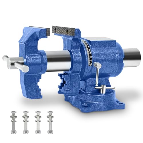GLEMGOPO Heavy Duty Bench Vise, 4 Inch Jaw Width and Opening, 360° Swivel Base with Anvil, Multipurpose Clamp & Combination Pipe Vise for Woodworking, Metalworking, Conduit Work