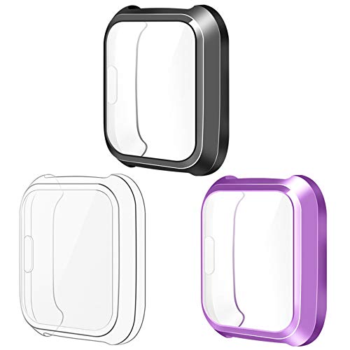 NANW Screen Protector Compatible with Fitbit Versa Lite Edition (3-Pack), All-Around Smartwatch Screen Protective Screen Case Bumper Cover Saver Soft TPU Plated Case (NOT for Fit bit Versa)