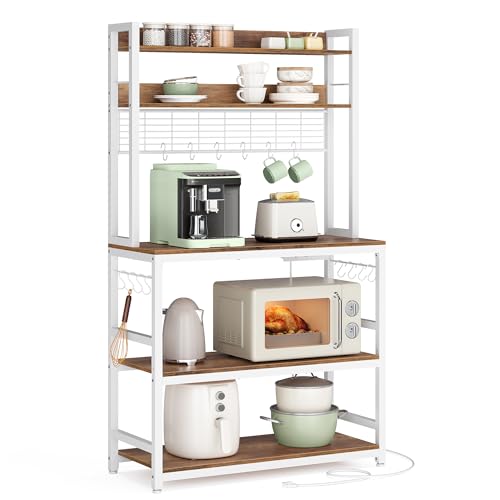 VASAGLE Bakers Rack with Power Outlet, Microwave Stand, Kitchen Tall