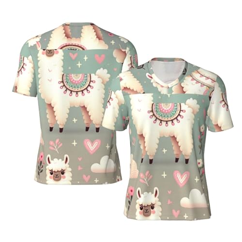 Stylish Athletic Sports Jersey Floral-Alpaca-Llama Men's Rugby Jersey X-Large Black