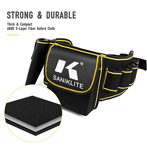 Saniklite Adjustable Tool Pouch With Belt Clip, 600D Oxford Waterproof Electrician Tool Tote Bag With Multi-Pockets, And Battery Holder For Dewalt & Milwaukee Ideal For Electric Tools #TOP3