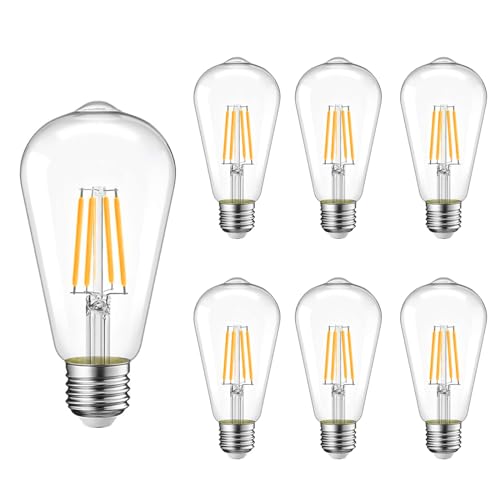 Image of 6 Packs ST58 LED Edison Bulbs, 4 Watt Vintage Light Bulbs Equivalent to 40 Watts, 2700K Warm White Antique Decorative Light Bulbs, 90+ CRI, 480 Lumens E26 Base LED Bulbs, Clear Glass, Dimmable