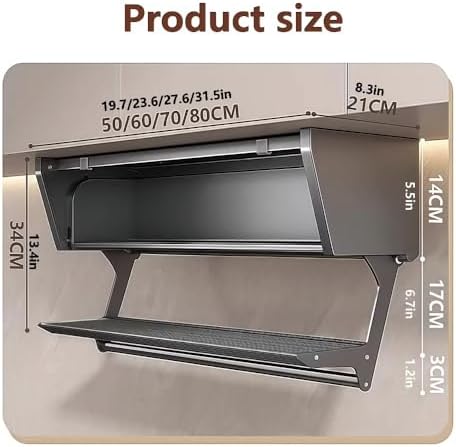 Wall Mounted Spice Rack with Foldable Shelf, Double-Layer Storage Organizer with Towel Bar, Under Cabinet Kitchen & Bathroom Organizer (31.5"x8.3")