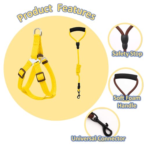 Image of Mini Pig Harness, Adjustable Small Pig Harness with Leash Infinity Style Lead and Soft Foam Handle for Small to Medium Pet Pigs Walking Training Jogging (Yellow, M)