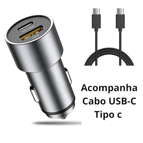 Carregador Veicular Universal 38w Turbo Com 2 Entradas 1 Usb e 1 Tipo C Acompanha Cabo Tipo C Carreg