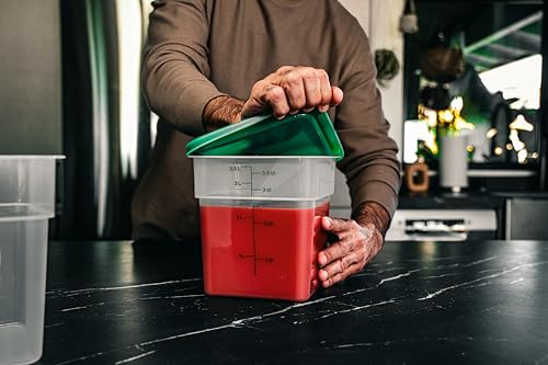 Image of Cambro Food Storage Container with Lid (Microwave Safe and BPA-Free) - 2 Pack - Classic Series Square with Green Lid - 4 QT (Quart) - Commercial Grade for Food Prep (Translucent)