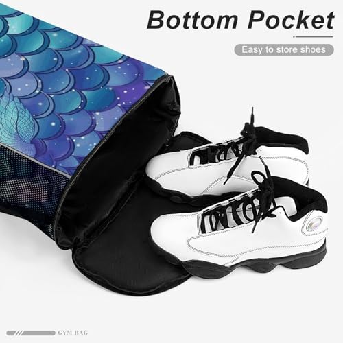 Drawstring Gym Backpack with Shoe Compartment And Wet Pocket, 28L Lightweight Waterproof Water Lily Mermaid Scales Sports Backpack for Workout Swim Beach Travel String Bag for Men Women4