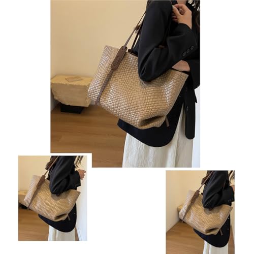 Image of Womens Fashion Luxury Large Leather Woven Leather Tote Handbag Shoulder Bag Women Top Handle Satchel Handbag Work