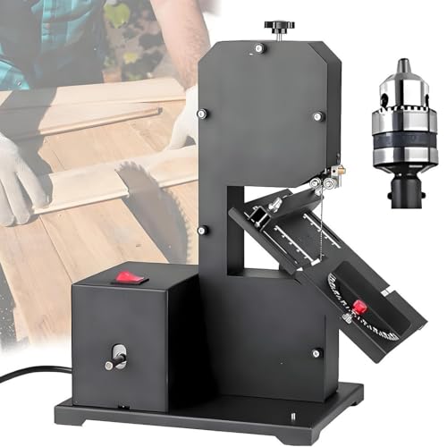 HuanEssentric 800W Sega a Nastro Professionale Banco,Altezza Taglio 70 Mm,Gola 90 Mm,Curve E Tagli Dritti,Tavolo Inclinabile in Metallo (0-45°) per Piccole Officine