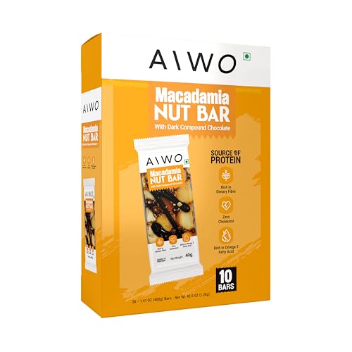 Image of Aiwo Macadamia Nut Bar with Dark Compound Chocolate | Daily Protein Bars | Pack of 10 x 40g Protein Bars