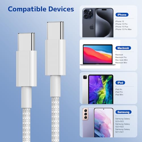 Long USB C to C Fast Charger Cable 10ft,60W Type C to C Fast Charging Cord for Apple iPhone 17 Pro Max/17 Air/16 Pro/15 Plus/MacBook Pro 2021/2020/2019/2018,iPad 12.9/11 inch/Mini/Air 5/Samsung Galaxy - image 7