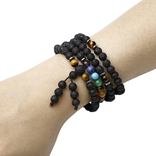 GEHECRST Natural 6mm Lava Rock Multilayer 108 Mala Prayer Beads Bracelet Reiki 7 Chakra Healing Crystal Gemstones Necklace Meditation Protection Jewelry for Men, Women - Thumbnail 3