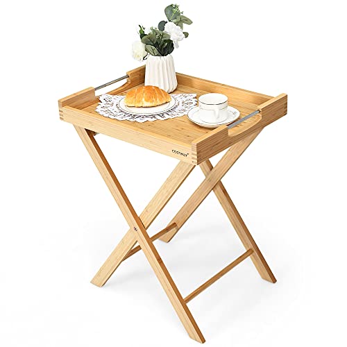 Overstock Folding Bamboo Side Table Tv Tray Table Portable Snack Side Table #TOP1