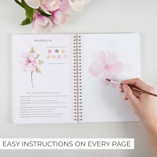 Image of Beautiful Watercolor Workbook for Beginners - Relaxing & Easy to Paint Water Coloring Book with Floral Designs on Premium Paper - Perfect for Gifting to Spark Creativity & Joy for Adults