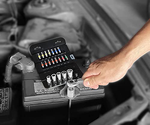 Image of Torin THT-23BRS01B Reversible 72 teeth Geared Ratchet for Socket and Bits Set, 1 /4 inch Drive Metric w /Easy-Folding Case, 23-Piece