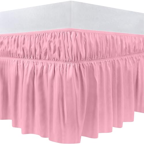 Utopia Bedding Double Size (135 x 190 cm) Elastic Bed Valance Sheet with Ruffles - Soft Brushed Polyester-Microfiber Bed Skirt with a Drop of 40 cm - Pink