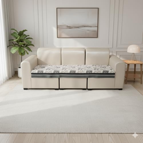 Image of JAPA Retro Rainbow Border Quilted Velvet L-Shape Seat-Only Sofa Cover for 3+3 Seater - Non-Slip Washable Daily Use Sofa Protector, Luxury Sofa Mat for Living Room