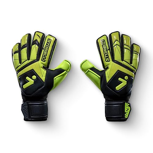 Storelli Gladiator Recruit 3.0 Goalkeeper Gloves, Entry-Level Soccer Goalie Gloves with 4 Built-in Finger Spines, High-Impact Hand Protection, 1 Pair, Black & Yellow, Size 7