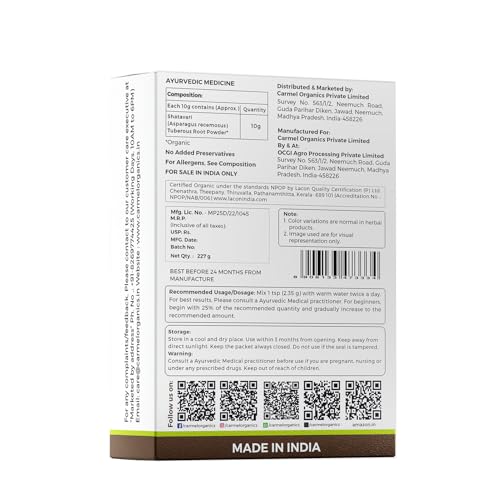 Image of CARMEL ORGANICS Organic Shatavari Root Powder - 227g | Herbal Supplement for Women | Jaivik Bharat Certified | No Added Preservatives, Non GMO | Satavari Kizhangu Podi /Chittamoothi Podi