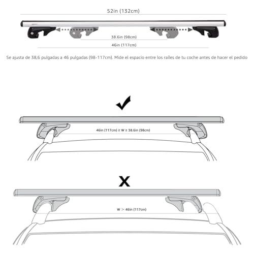 Miniatura 2 de Amazon Basics portaequipajes de techo con rieles cruzados, 52 pulgadas, se adapta a tramos de hasta 46 pulgadas entre rieles laterales elevados con espacio, paquete de 2, negro/plateado