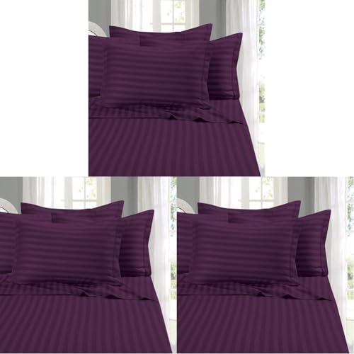 Image of Elegant Comfort Best, Softest, Coziest 6-Piece Sheet Sets! - 1500 Premier Hotel Quality Luxurious Wrinkle Resistant 6-Piece Damask Stripe Bed Sheet Set, King Eggplant /Purple (Pack of 3)