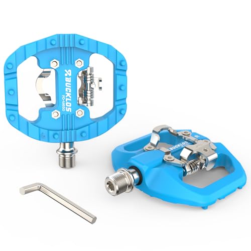 BUCKLOS Mountain Bike Pedals Clip in and Flat Platform Dual Sided, Lightweight Nylon Clipless Pedals...
