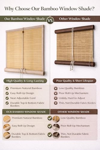 Image of Water Proof Bamboo Curtains for Balcony Roller Rollup Blinds, Bamboo Chick Curtain, for Rain, Sunlight, Dust & Cold Air Protection (Color-Pink,4ft x 8ft (W x H)