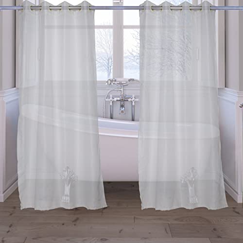 Image of 213 cm (7 ft) Waterproof Shower Curtain With Eyelets | Window Polyester Fabric Zigzag Design | white colour | (Pack of 4) | Bathroom Shower Curtain | Waterproof Polyester | 213 L x 121 W centimeters