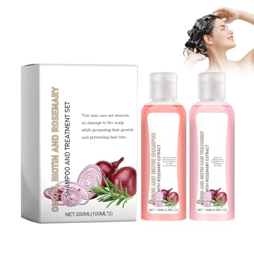 Cebolla, Biotina Y Romero Champú Y Tratamiento Set, Romero Champú Set Anti Caída Humedad Cebolla Romero Para Todo Tipo de Cabello (Champú+Acondicionador)