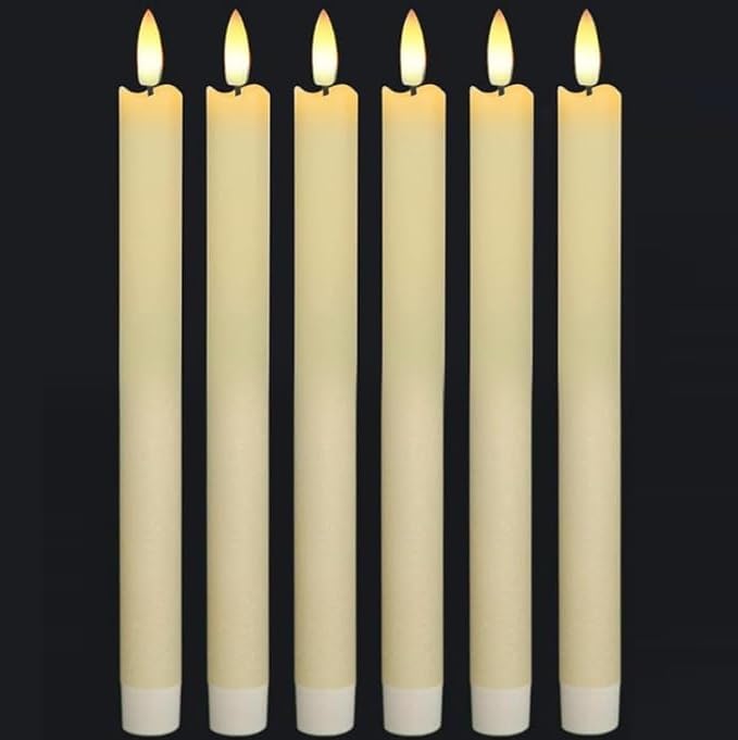 Image of Desidiya Flameless Ivory Taper Candles - Battery Operated LED Window Candles with Real Wax & 3D Flickering Wick - Warm White Light, Pack of 6 - Decorative Candle Lights for Home