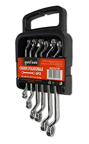 Vetrineinrete® Chiavi poligonali a doppia testa curva 6 pezzi chiave lunga con anello a stella curvata a gomito in cromo vanadio 91705 D29